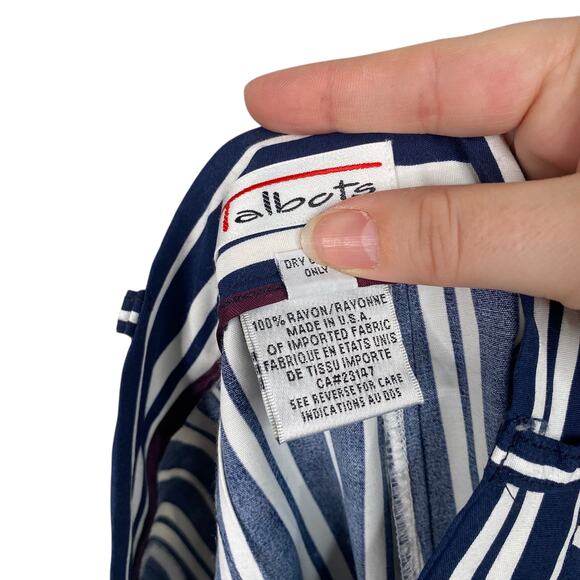 Talbots Vtg Navy Blue White Striped Pleat High Waist Pants Trousers SZ 8 - Picture 6 of 11